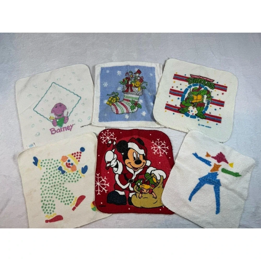 Vintage Wash Cloth Lot 90's American Girl Teenage Mutant Ninja Turtles Barney